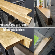 Thin Window Sills, with Front Lip & Corner Notches | Window Ledge Shelf | Farmhouse Decor | Wood Display Stand | Bathroom Sill | Rustic